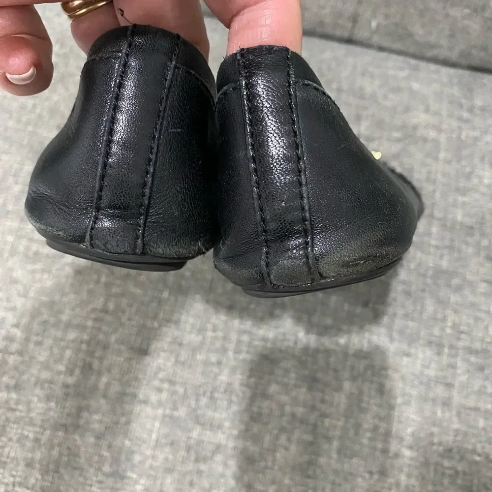 Tory Burch Eloise Black Leather Logo Ballet Flats Women Size 7